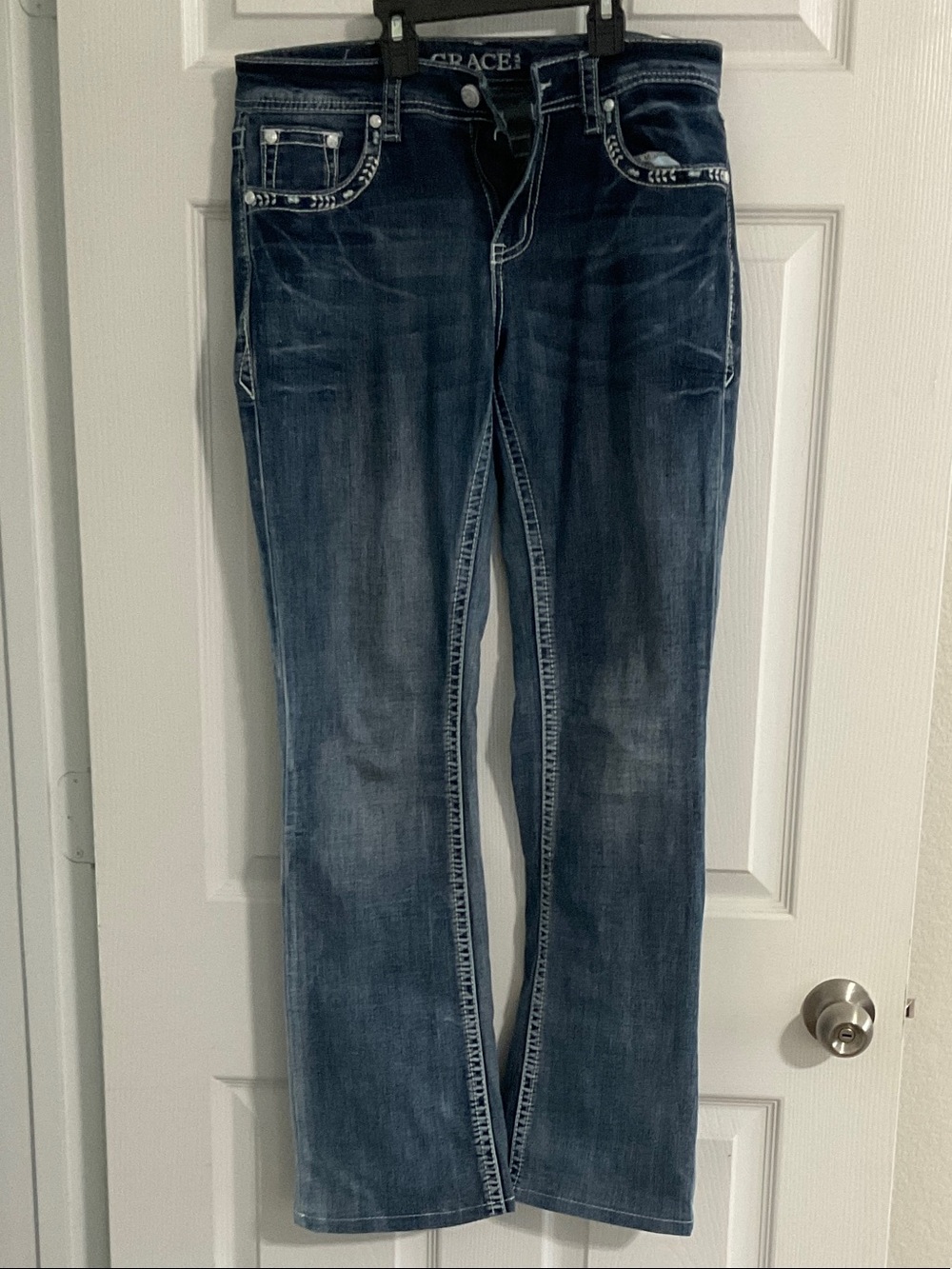 Grace in LA Women's Boot Cut Dark Blue Jeans